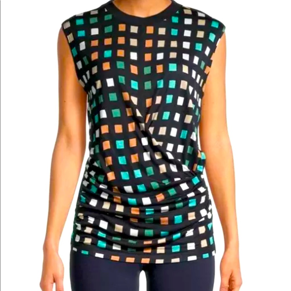 Huge boss sleeveless top with square pattern